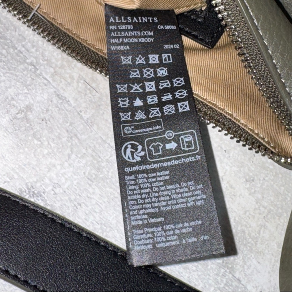 AllSaints Half Moon Tarmac Green Leather Crossbody bag - Picture 15 of 16